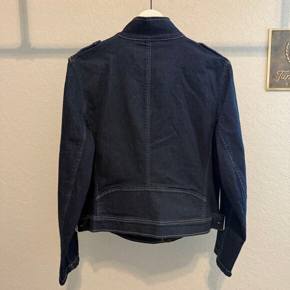 Lauren Ralph Lauren Denim Blue Jean Snap and Zip Motorcycle Jacket Size 16. NEW - Picture 6 of 10